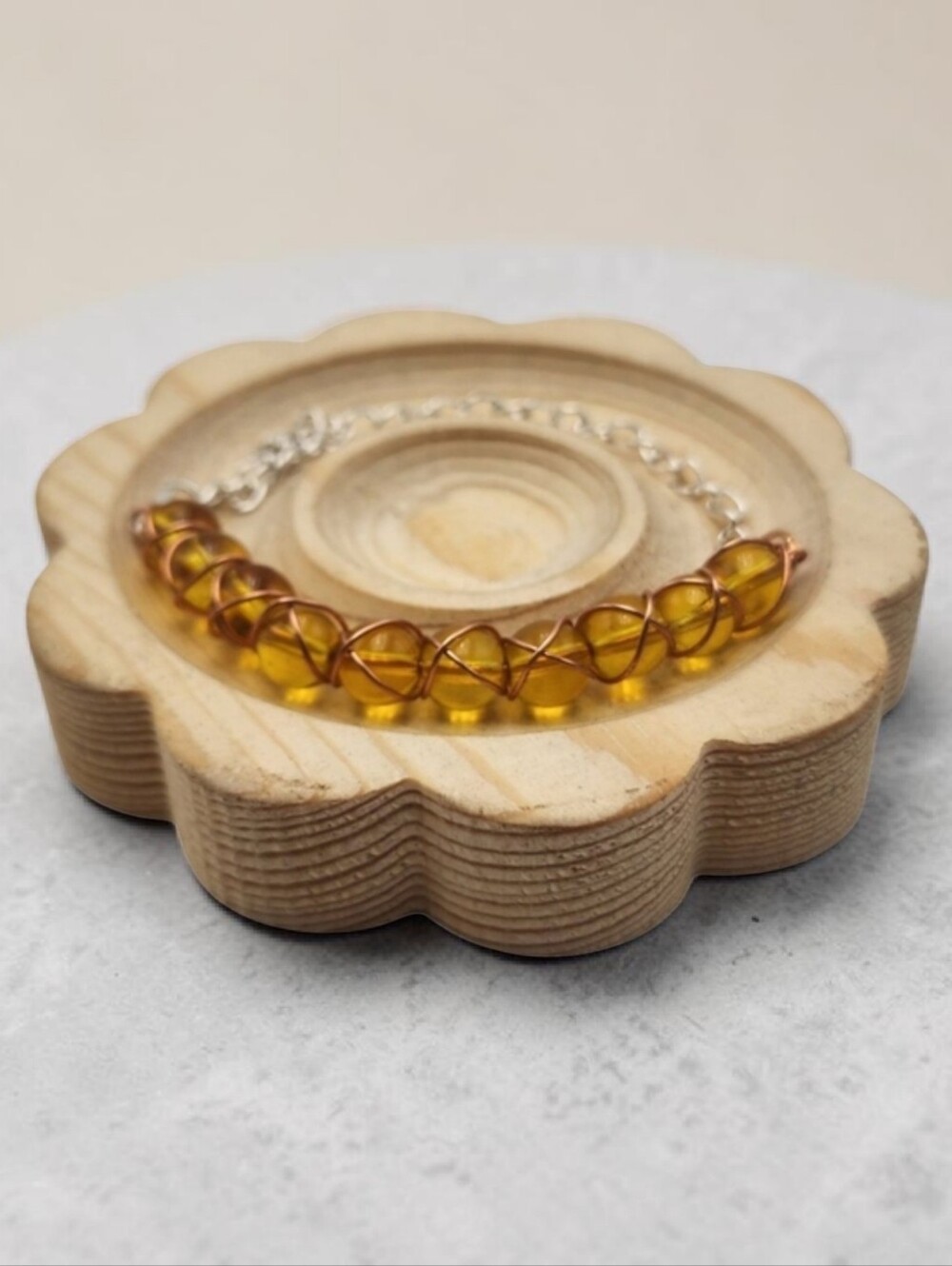 Handmade Wire-wrapped Adjustable Yellow Beaded Bracelet